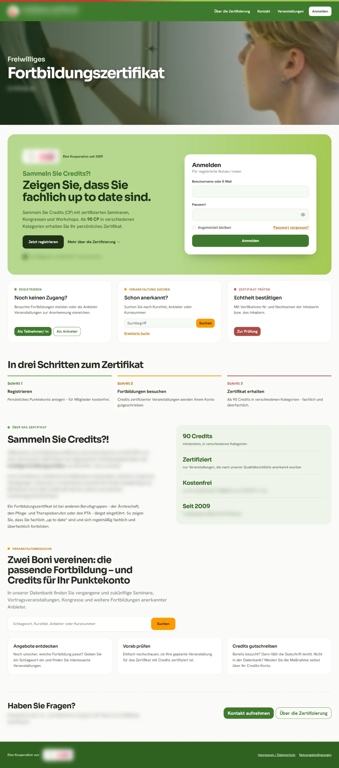 Screenshot: Startseite des Fortbildungsportals